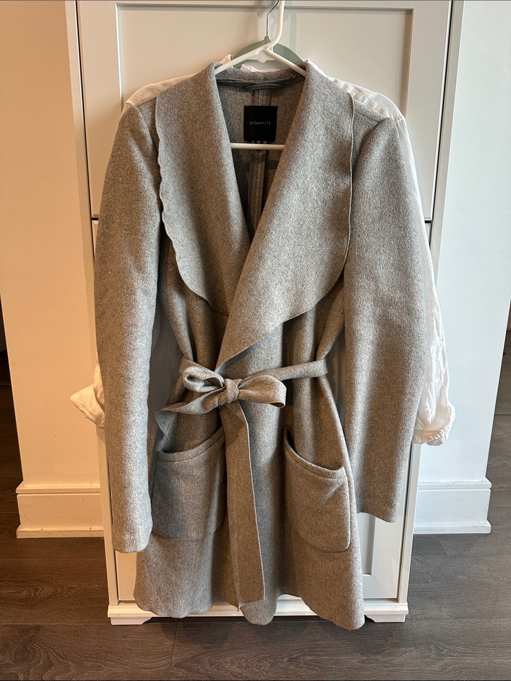 Dynamite Light Gray Wrap Belted Wool-Blend Coat